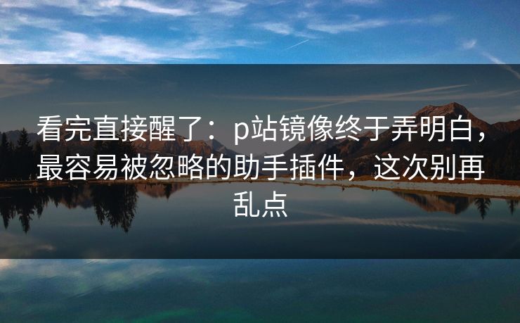 看完直接醒了：p站镜像终于弄明白，最容易被忽略的助手插件，这次别再乱点