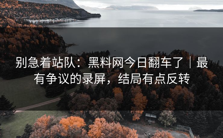 别急着站队：黑料网今日翻车了｜最有争议的录屏，结局有点反转