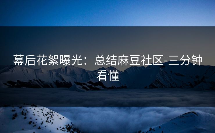 幕后花絮曝光：总结麻豆社区-三分钟看懂