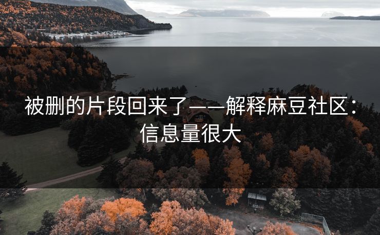 被删的片段回来了——解释麻豆社区：信息量很大